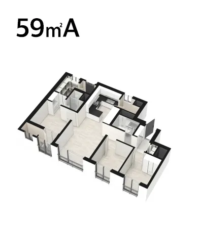 학익 루미엘 59m²A 타입 평면도