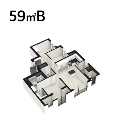 학익 루미엘 59m²B 타입 평면도
