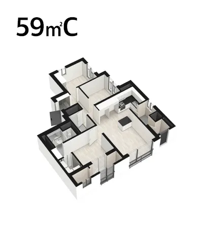 학익 루미엘 59m²C 타입 평면도