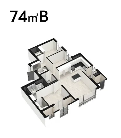 학익 루미엘 74m²B 타입 평면도