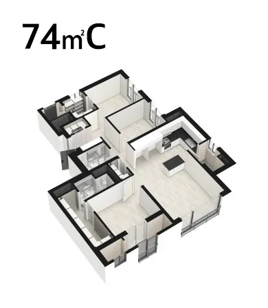 학익 루미엘 74m²C 타입 평면도